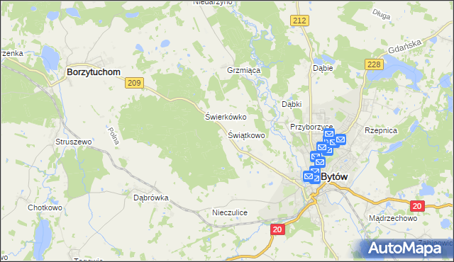 mapa Świątkowo gmina Bytów, Świątkowo gmina Bytów na mapie Targeo