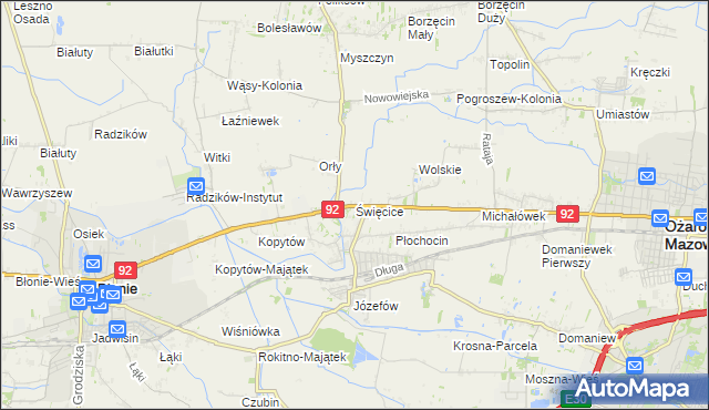 mapa Święcice gmina Ożarów Mazowiecki, Święcice gmina Ożarów Mazowiecki na mapie Targeo