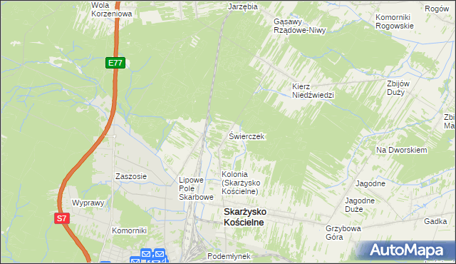 mapa Świerczek gmina Skarżysko Kościelne, Świerczek gmina Skarżysko Kościelne na mapie Targeo