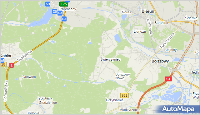 mapa Świerczyniec gmina Bojszowy, Świerczyniec gmina Bojszowy na mapie Targeo