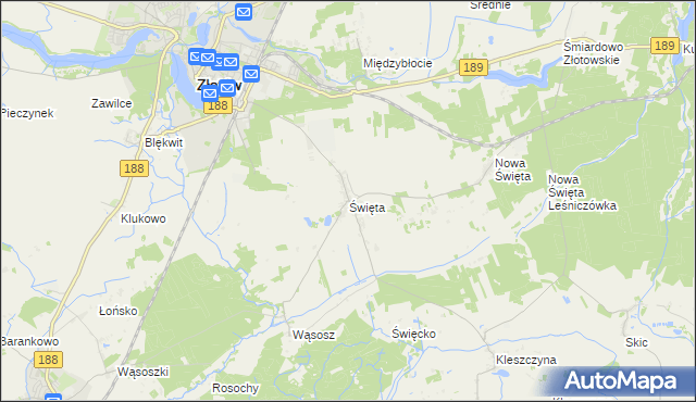 mapa Święta gmina Złotów, Święta gmina Złotów na mapie Targeo