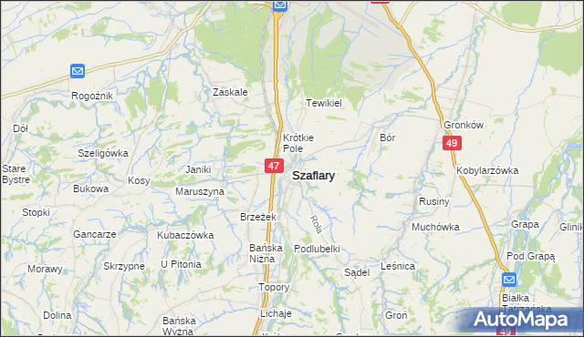 mapa Szaflary, Szaflary na mapie Targeo
