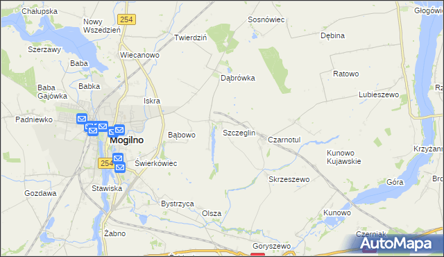 mapa Szczeglin gmina Mogilno, Szczeglin gmina Mogilno na mapie Targeo