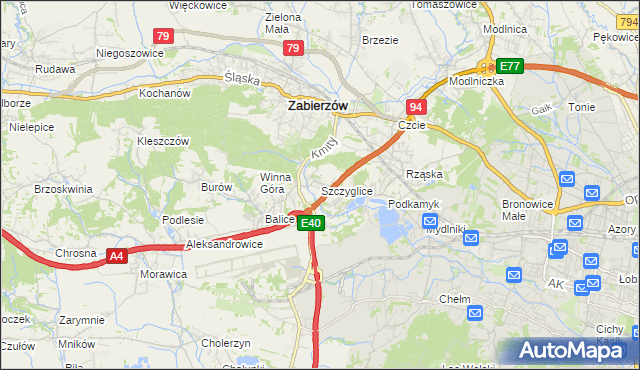 mapa Szczyglice gmina Zabierzów, Szczyglice gmina Zabierzów na mapie Targeo