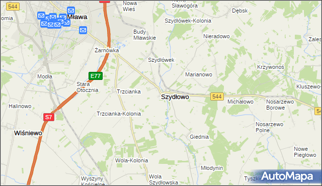 mapa Szydłowo powiat mławski, Szydłowo powiat mławski na mapie Targeo