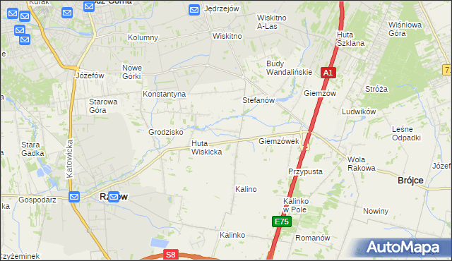 mapa Tadzin gmina Rzgów, Tadzin gmina Rzgów na mapie Targeo
