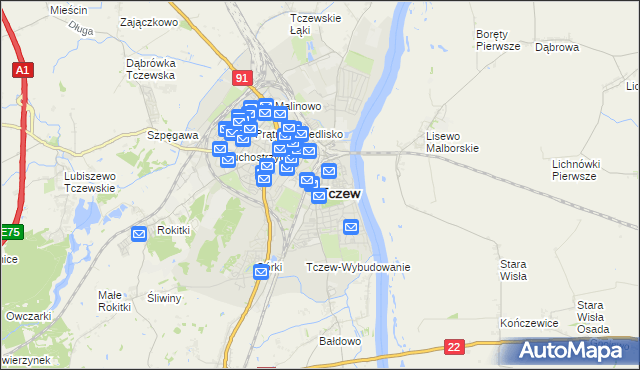 mapa Tczew, Tczew na mapie Targeo