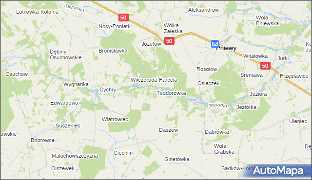 mapa Teodorówka gmina Pniewy, Teodorówka gmina Pniewy na mapie Targeo