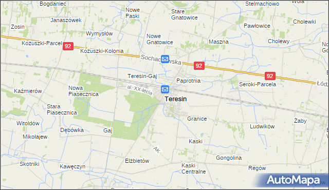mapa Teresin powiat sochaczewski, Teresin powiat sochaczewski na mapie Targeo