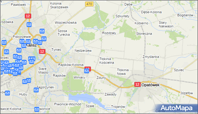 mapa Tłokinia Kościelna, Tłokinia Kościelna na mapie Targeo