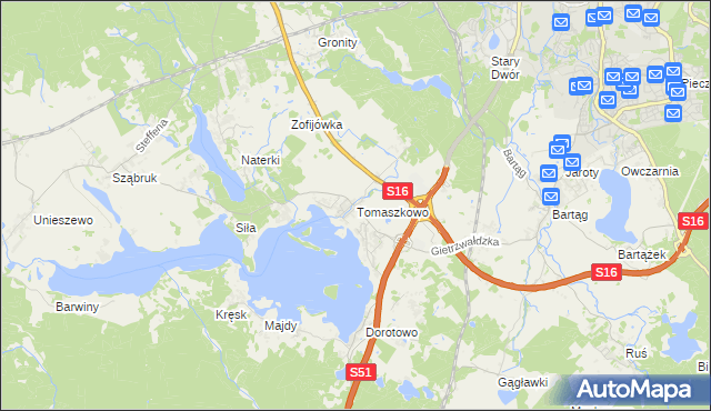 mapa Tomaszkowo, Tomaszkowo na mapie Targeo