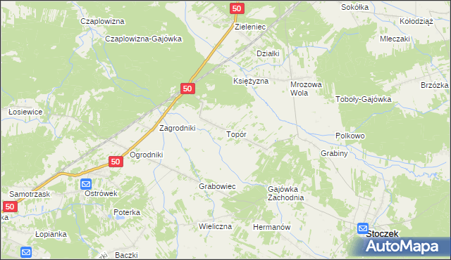 mapa Topór gmina Stoczek, Topór gmina Stoczek na mapie Targeo