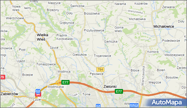 mapa Trojanowice gmina Zielonki, Trojanowice gmina Zielonki na mapie Targeo