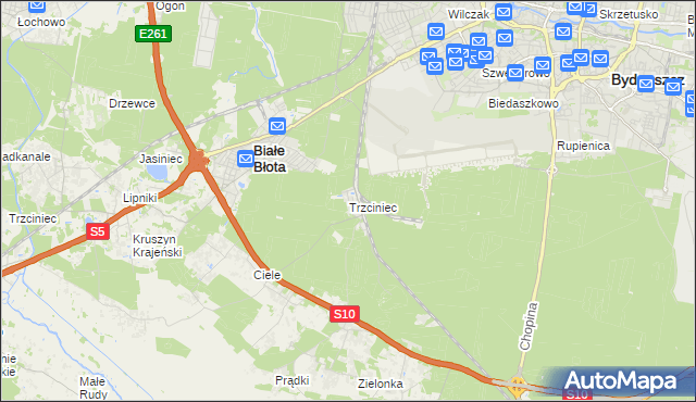 mapa Trzciniec gmina Białe Błota, Trzciniec gmina Białe Błota na mapie Targeo