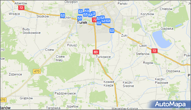 mapa Turkowice gmina Turek, Turkowice gmina Turek na mapie Targeo