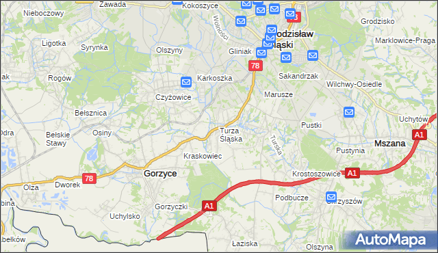 mapa Turza Śląska, Turza Śląska na mapie Targeo