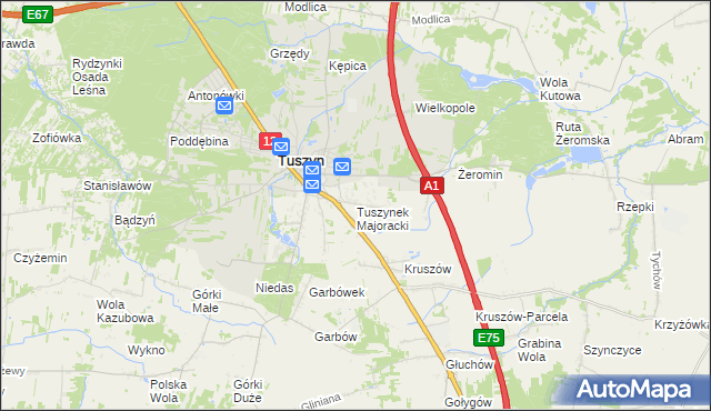 mapa Tuszynek Majoracki, Tuszynek Majoracki na mapie Targeo