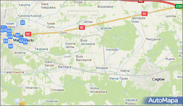 mapa Tyborów gmina Cegłów, Tyborów gmina Cegłów na mapie Targeo