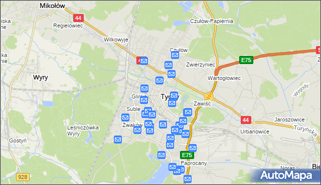 mapa Tychów, Tychy na mapie Targeo