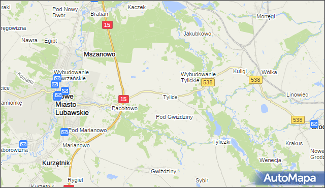 mapa Tylice gmina Nowe Miasto Lubawskie, Tylice gmina Nowe Miasto Lubawskie na mapie Targeo
