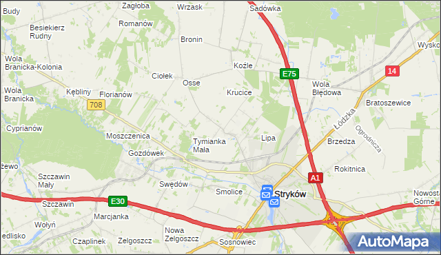 mapa Tymianka gmina Stryków, Tymianka gmina Stryków na mapie Targeo