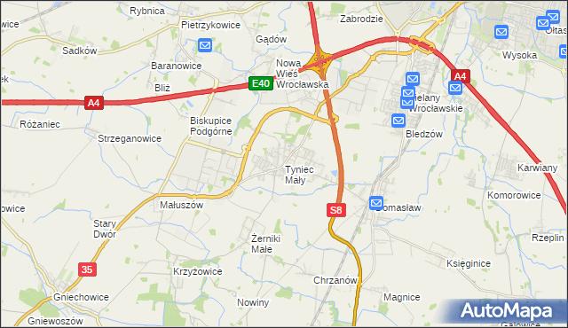 mapa Tyniec Mały, Tyniec Mały na mapie Targeo