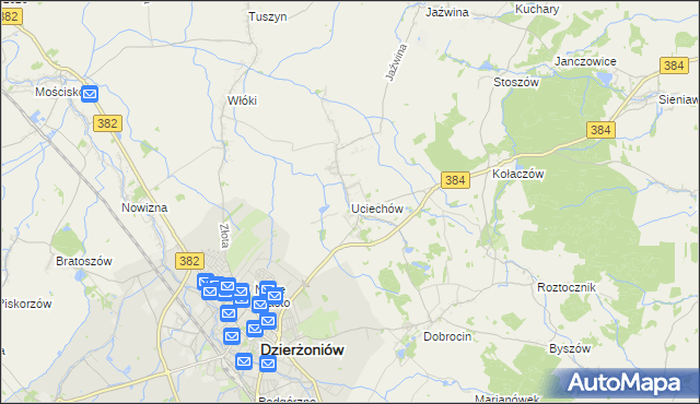 mapa Uciechów gmina Dzierżoniów, Uciechów gmina Dzierżoniów na mapie Targeo