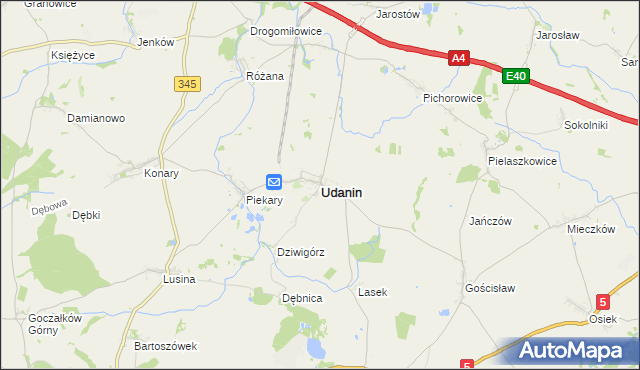 mapa Udanin, Udanin na mapie Targeo