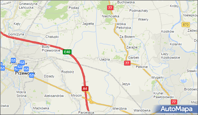 mapa Ujezna, Ujezna na mapie Targeo