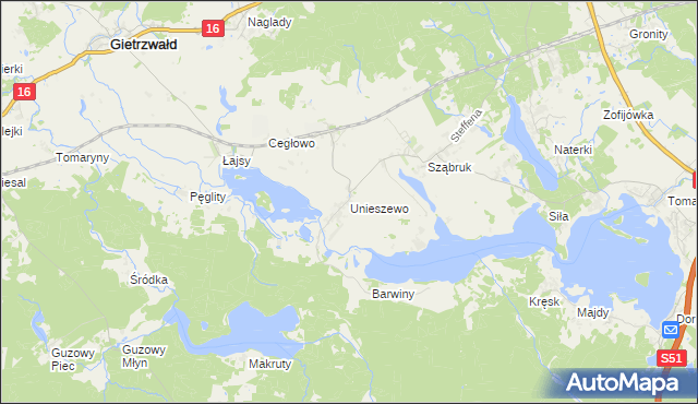 mapa Unieszewo, Unieszewo na mapie Targeo