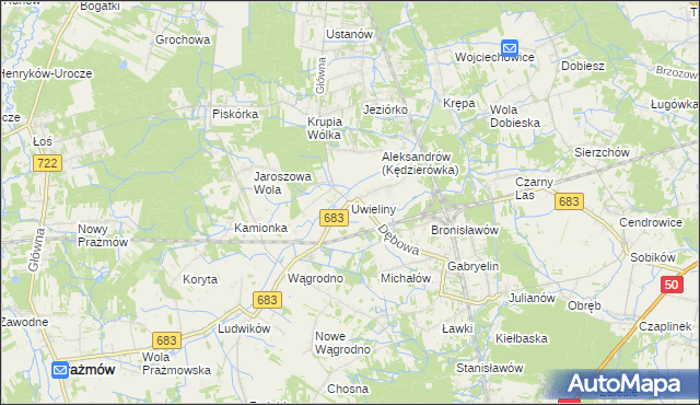 mapa Uwieliny, Uwieliny na mapie Targeo