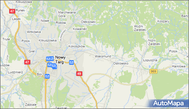 mapa Waksmund, Waksmund na mapie Targeo