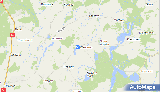 mapa Wandowo gmina Gardeja, Wandowo gmina Gardeja na mapie Targeo