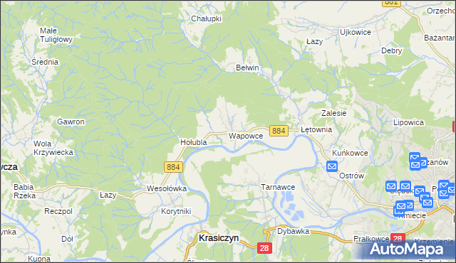 mapa Wapowce, Wapowce na mapie Targeo