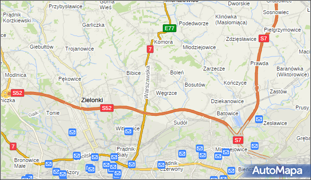 mapa Węgrzce gmina Zielonki, Węgrzce gmina Zielonki na mapie Targeo