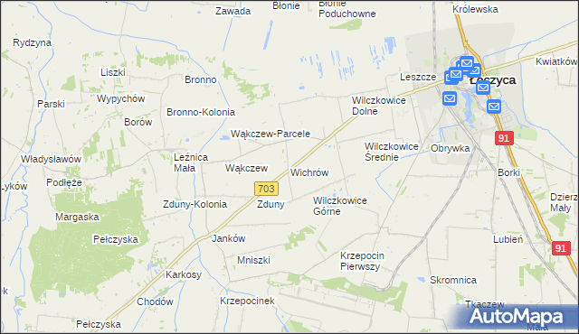 mapa Wichrów gmina Łęczyca, Wichrów gmina Łęczyca na mapie Targeo