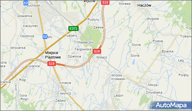 mapa Widacz gmina Miejsce Piastowe, Widacz gmina Miejsce Piastowe na mapie Targeo