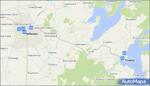 mapa Wiekowo gmina Witkowo, Wiekowo gmina Witkowo na mapie Targeo