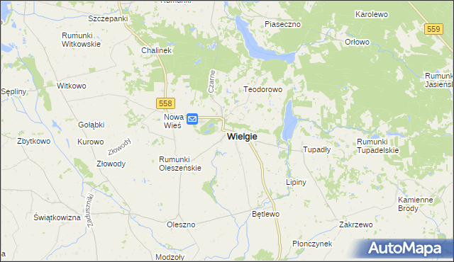 mapa Wielgie powiat lipnowski, Wielgie powiat lipnowski na mapie Targeo