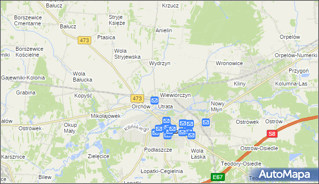 mapa Wiewiórczyn gmina Łask, Wiewiórczyn gmina Łask na mapie Targeo