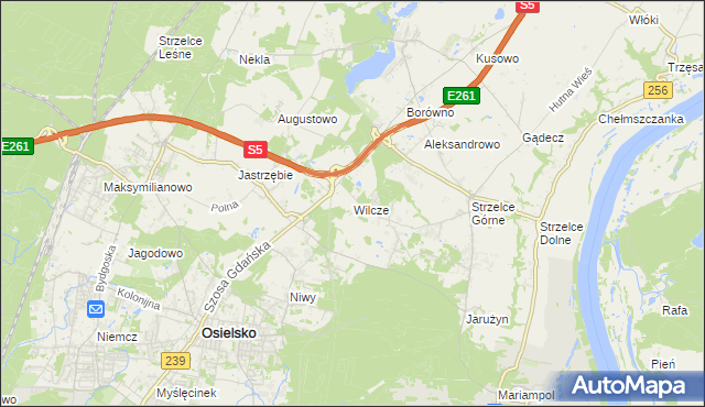 mapa Wilcze gmina Osielsko, Wilcze gmina Osielsko na mapie Targeo