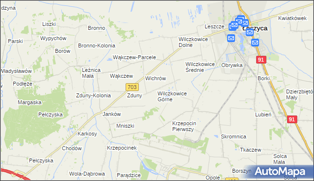 mapa Wilczkowice Górne gmina Łęczyca, Wilczkowice Górne gmina Łęczyca na mapie Targeo