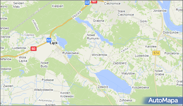 mapa Wincentów gmina Łąck, Wincentów gmina Łąck na mapie Targeo