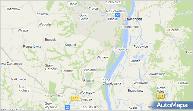 mapa Winiary gmina Dwikozy, Winiary gmina Dwikozy na mapie Targeo