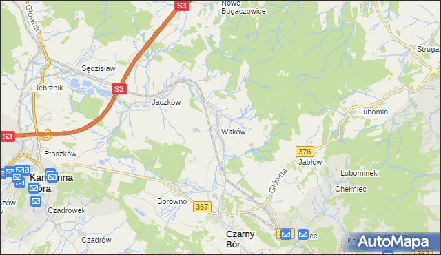 mapa Witków gmina Czarny Bór, Witków gmina Czarny Bór na mapie Targeo