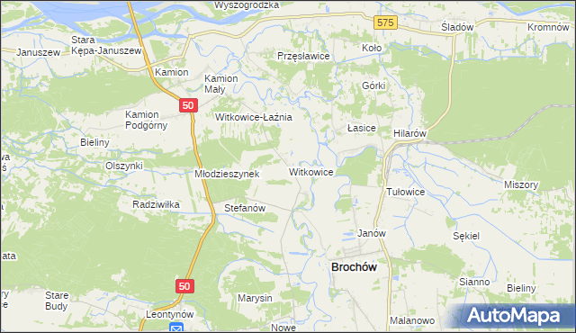 mapa Witkowice gmina Młodzieszyn, Witkowice gmina Młodzieszyn na mapie Targeo