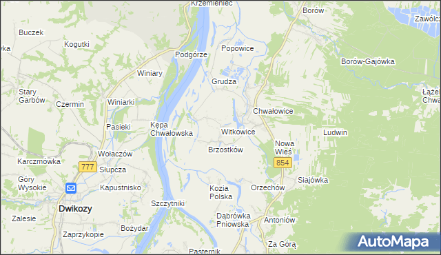 mapa Witkowice gmina Radomyśl nad Sanem, Witkowice gmina Radomyśl nad Sanem na mapie Targeo