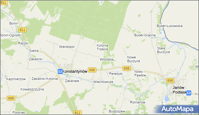 mapa Witoldów gmina Konstantynów, Witoldów gmina Konstantynów na mapie Targeo