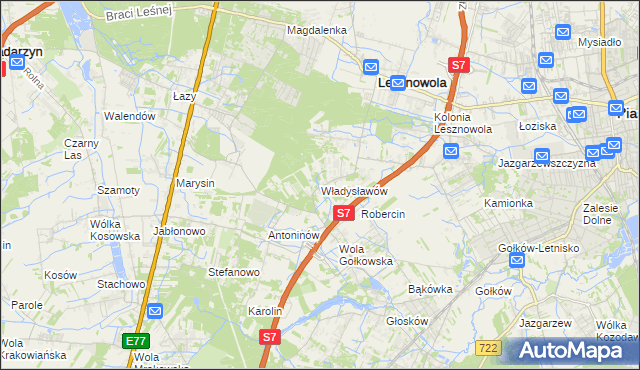 mapa Władysławów gmina Lesznowola, Władysławów gmina Lesznowola na mapie Targeo