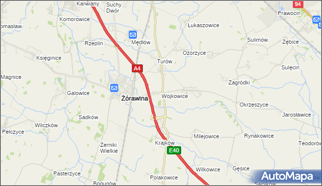 mapa Wojkowice gmina Żórawina, Wojkowice gmina Żórawina na mapie Targeo
